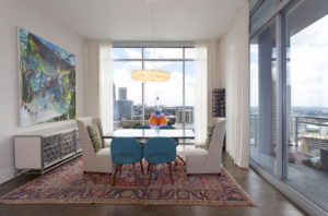 The dining room provides breathtaking views of downtown and Midtown.