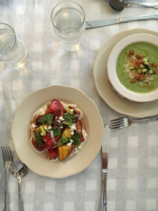 heirloom tomato salad and cucumber soup at Little Jack’s Tavern